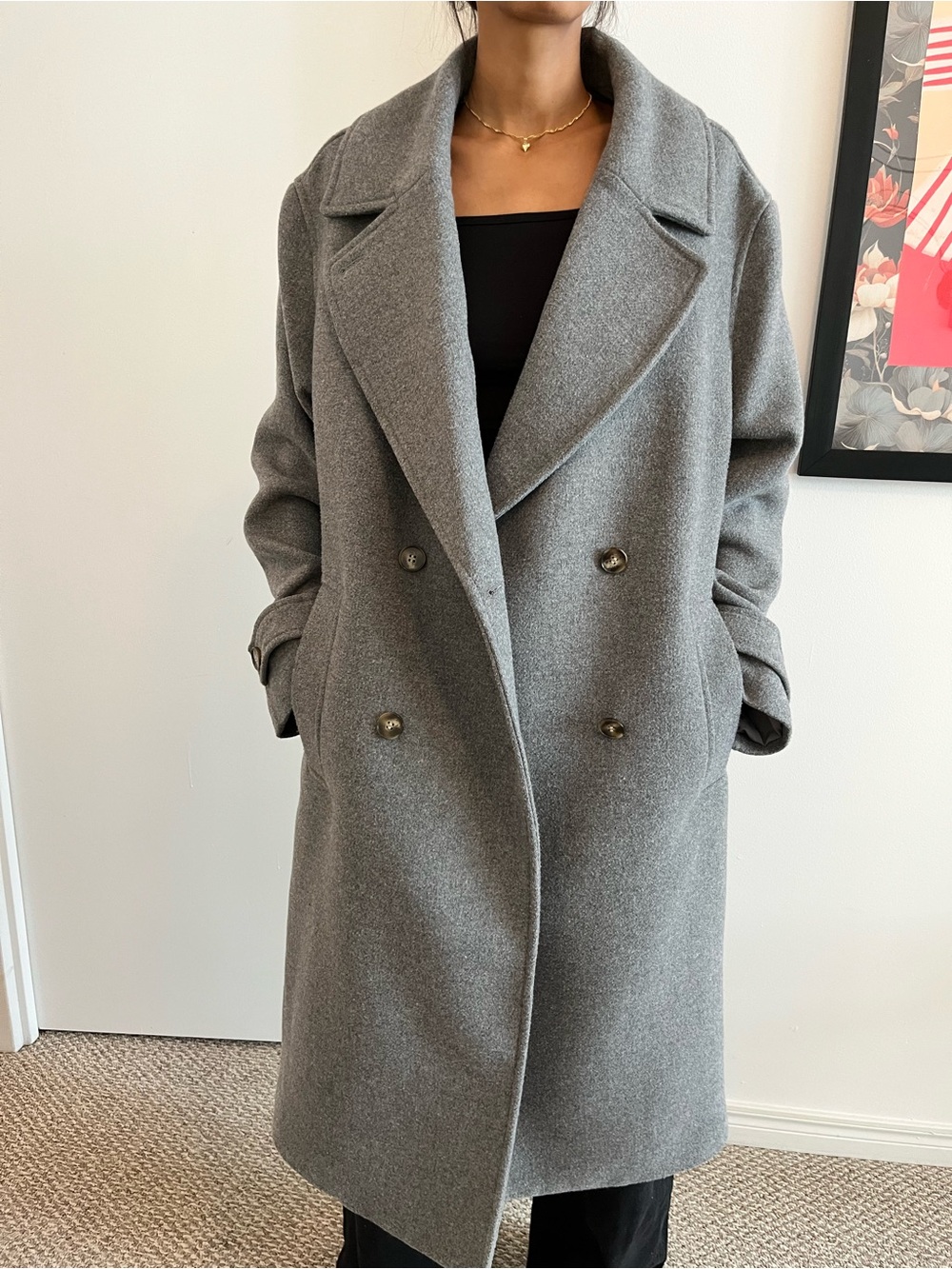 H&M Double-Breasted Wool Blend Coat
